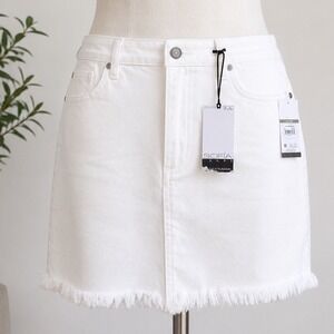 Sophia Vergara Women's Casual Frayed Boho  Chic Mini Skirt Cottage White Size 16